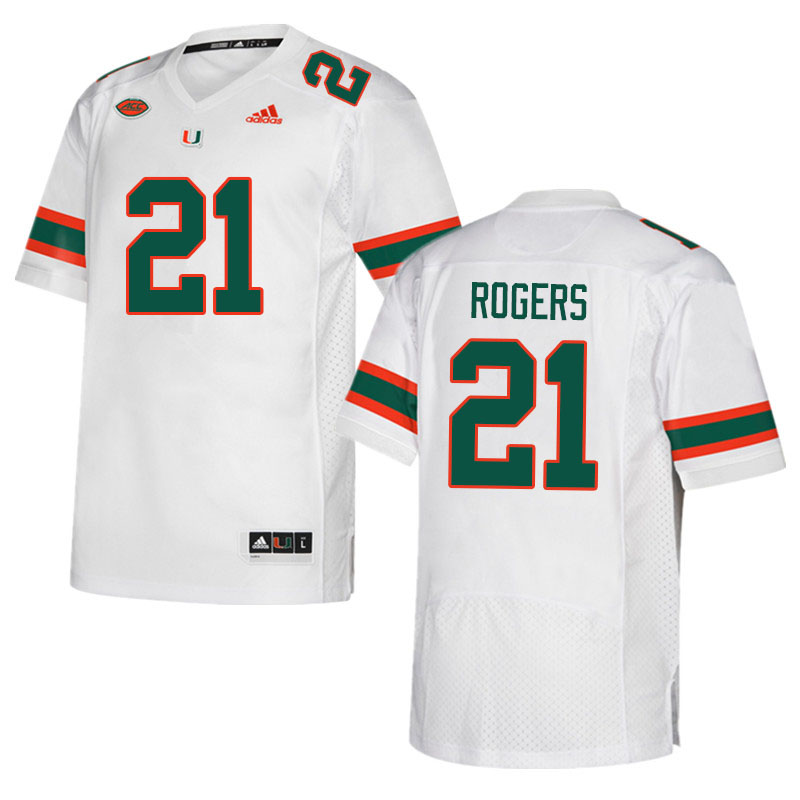 Men #21 Khamauri Rogers Miami Hurricanes College Football Jerseys Sale-White